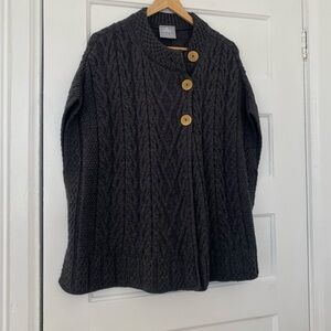 Aran Woolen Mills cable knit button up grey sleeveless cardigan vest